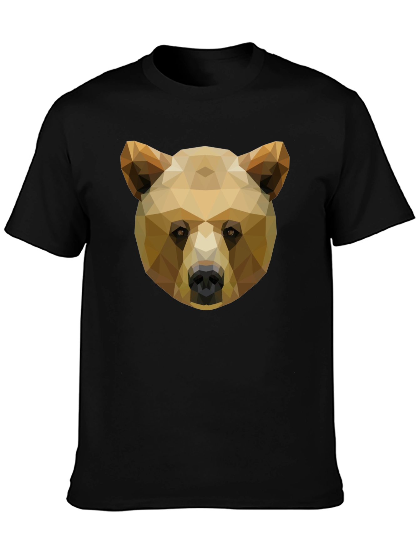Geometric Bear Graphic Tee - Black Cotton Casual Shirt