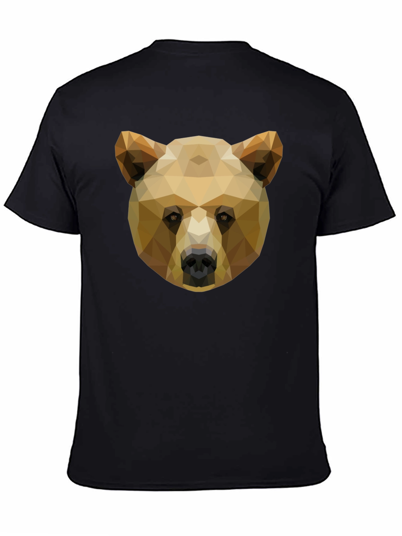 Geometric Bear Graphic Tee - Black Cotton Casual Shirt