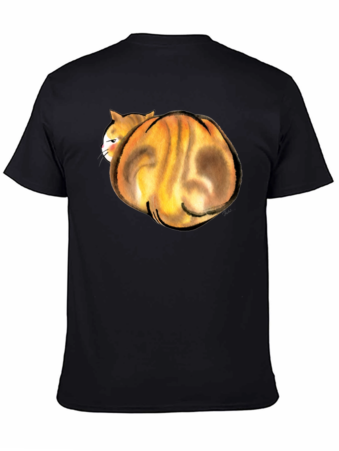 Funny Curled Up Cat Graphic T-Shirt