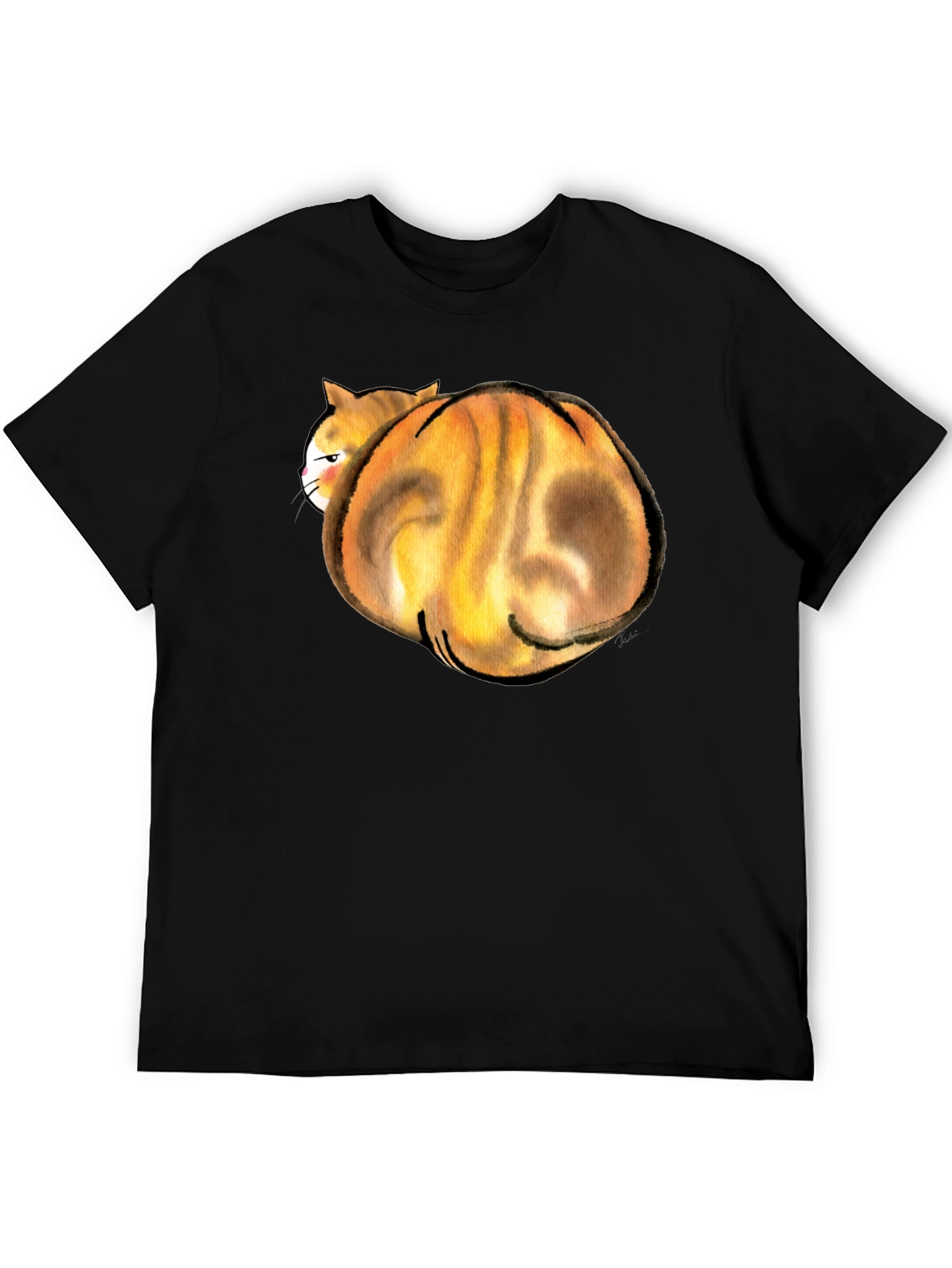 Funny Curled Up Cat Graphic T-Shirt