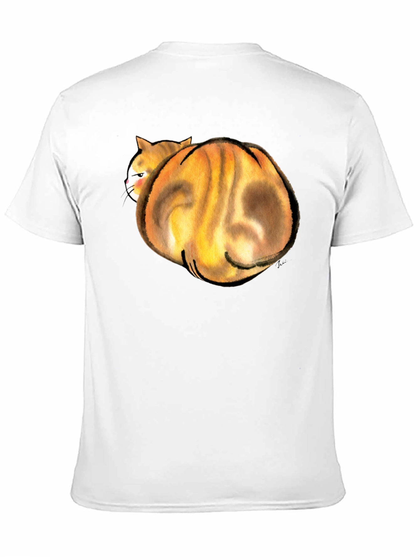 Funny Curled Up Cat Graphic T-Shirt