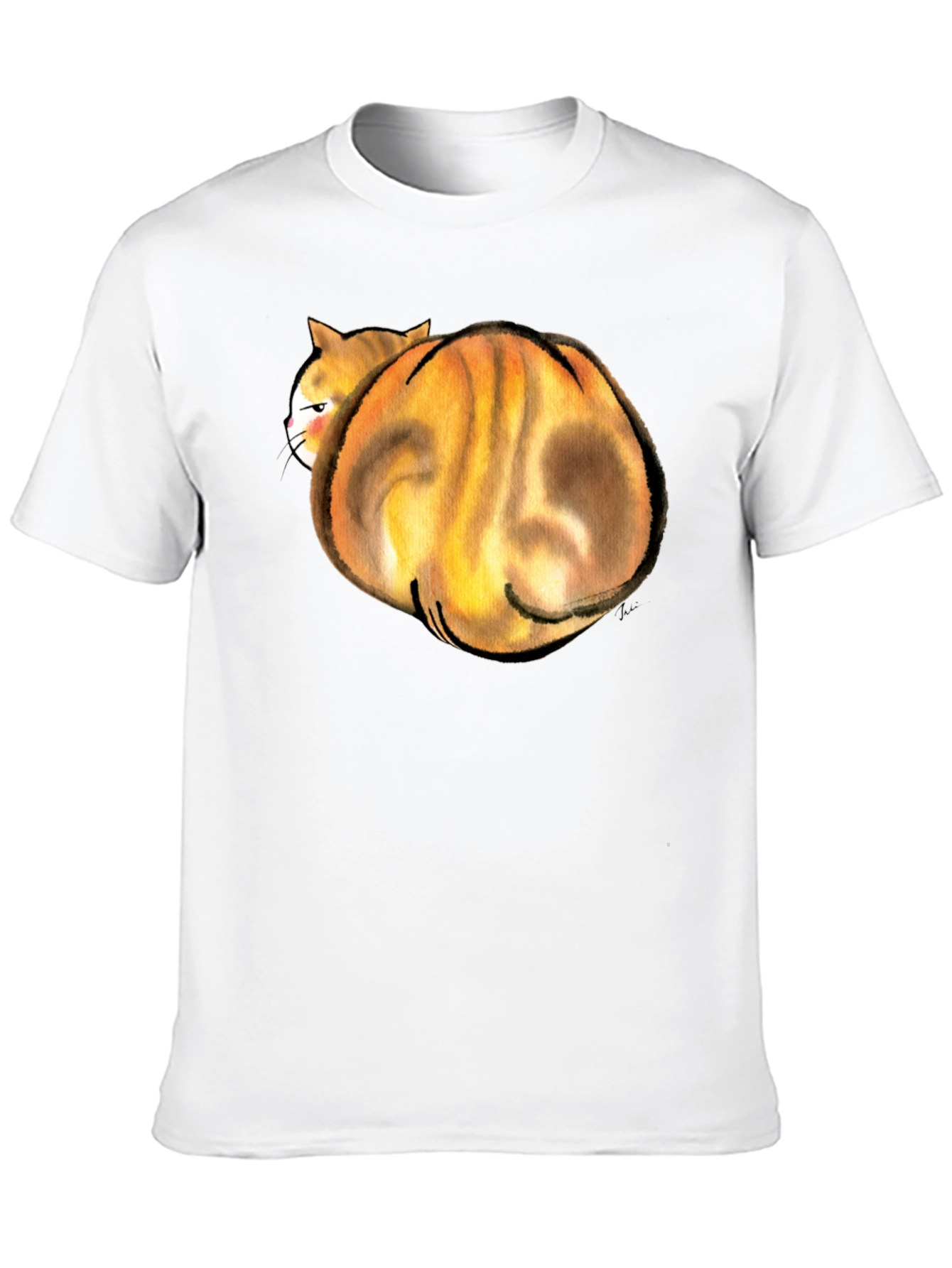 Funny Curled Up Cat Graphic T-Shirt