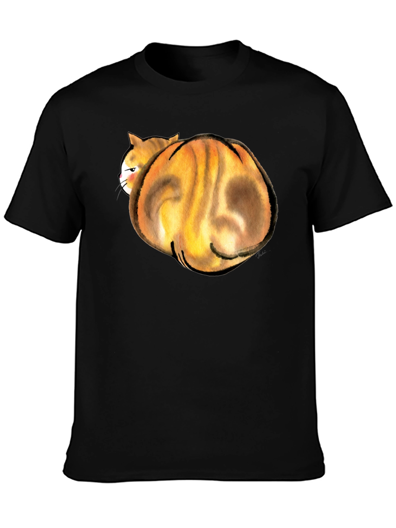 Funny Curled Up Cat Graphic T-Shirt