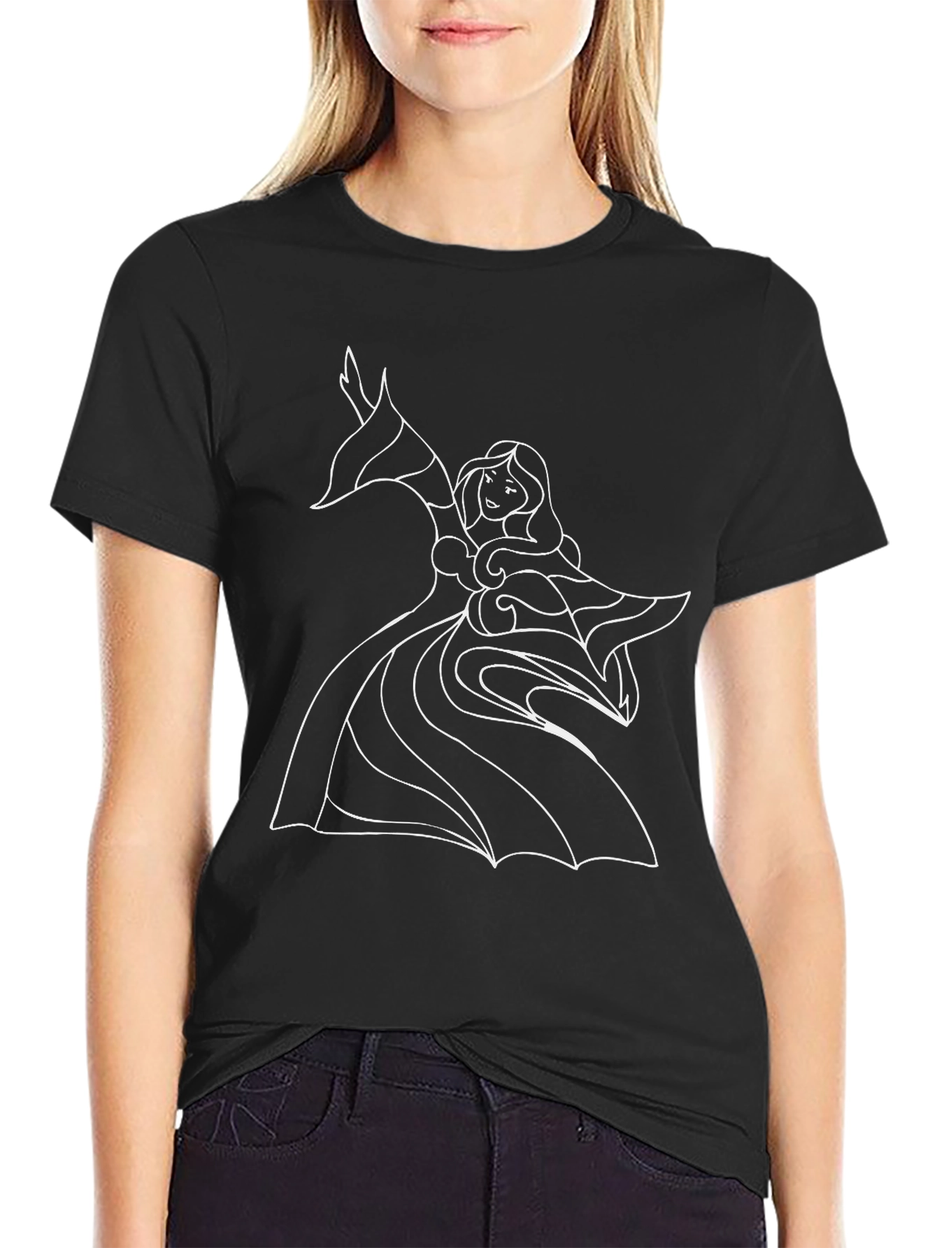 Elegant Black T-Shirt with Stylized Dancer Design