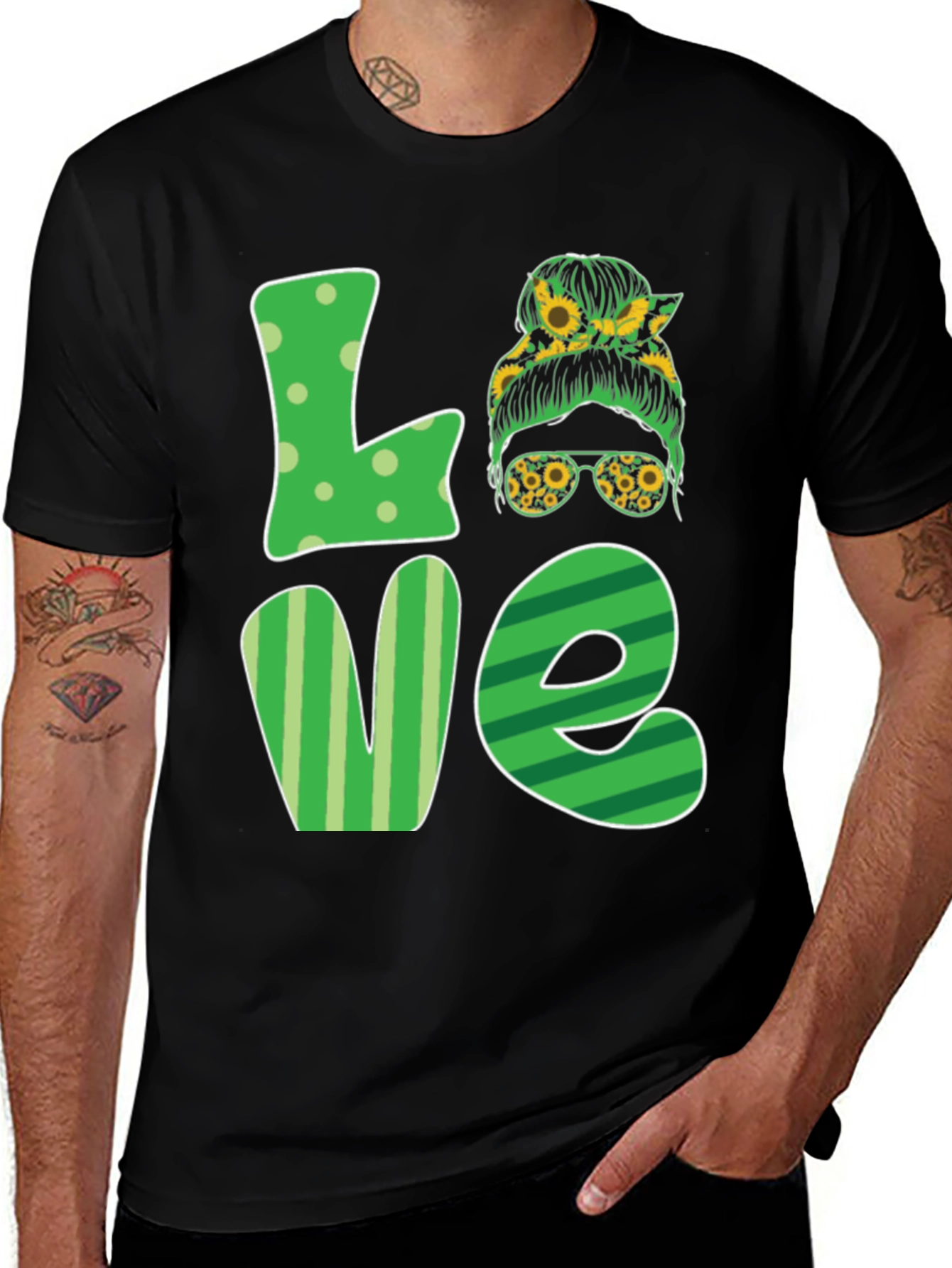 Love Sunflower Messy Bun Womens T-Shirt