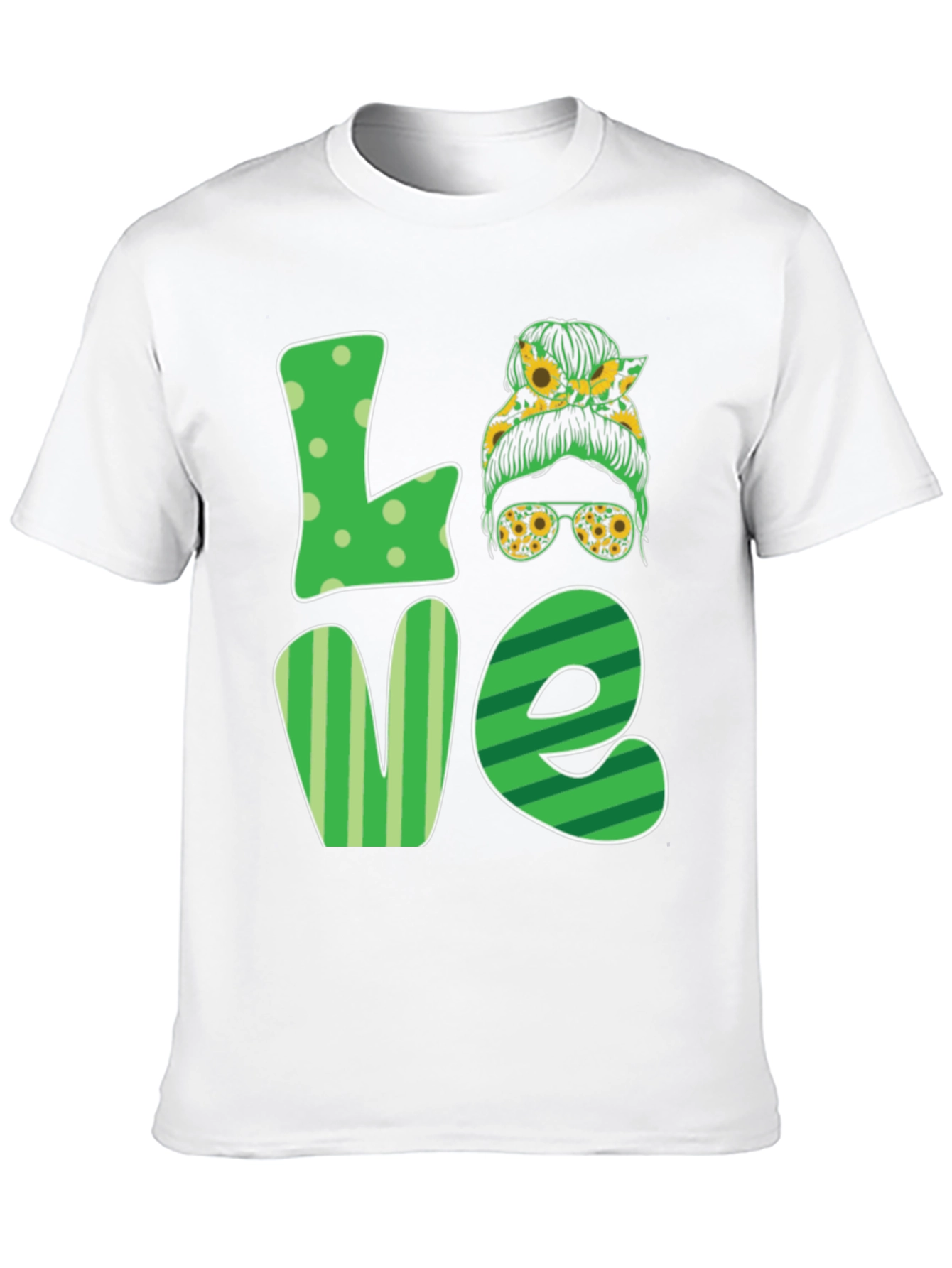 Love Sunflower Messy Bun Womens T-Shirt