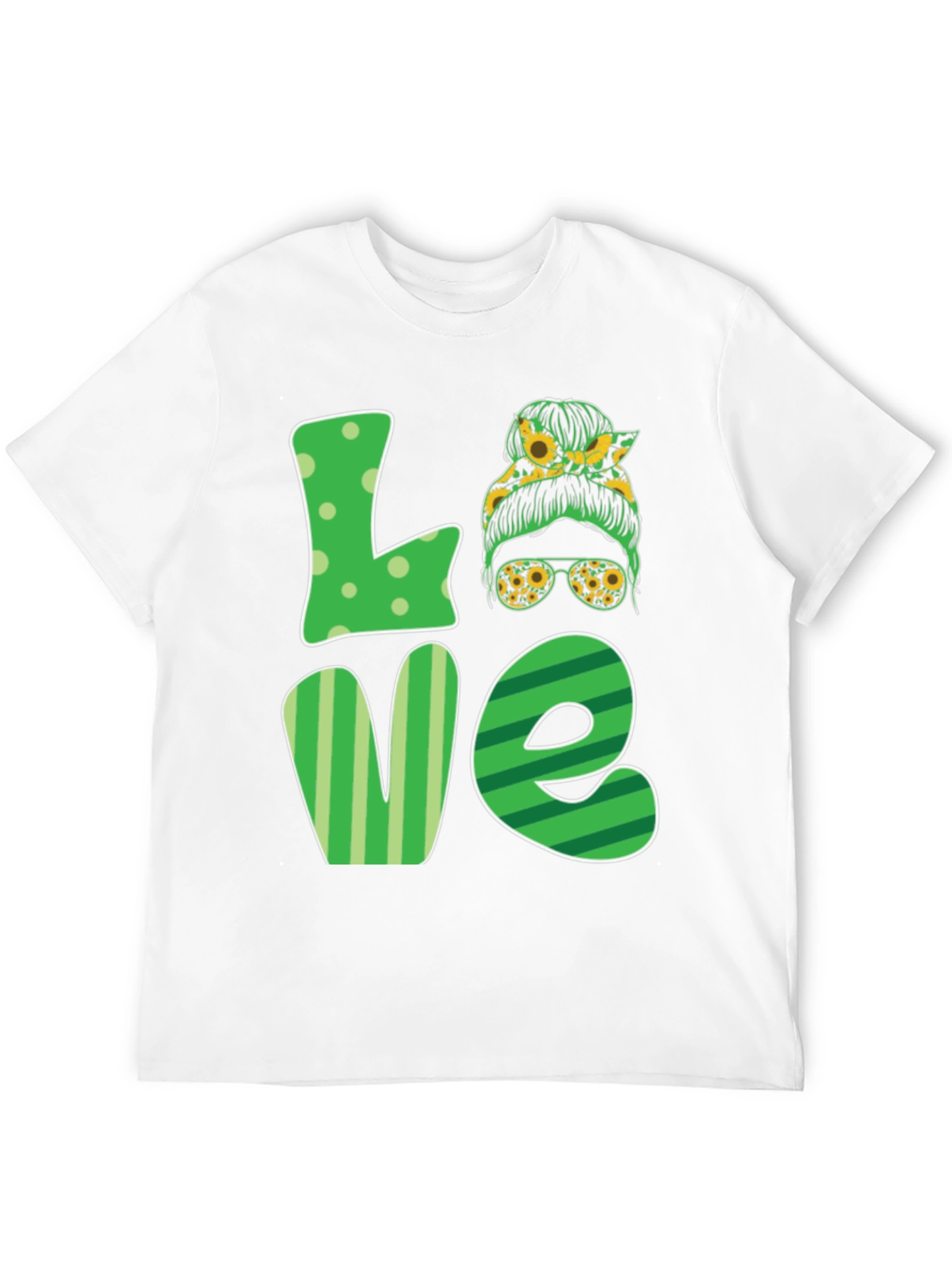 Love Sunflower Messy Bun Womens T-Shirt