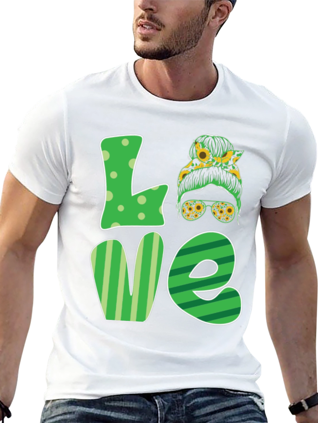 Love Sunflower Messy Bun Womens T-Shirt