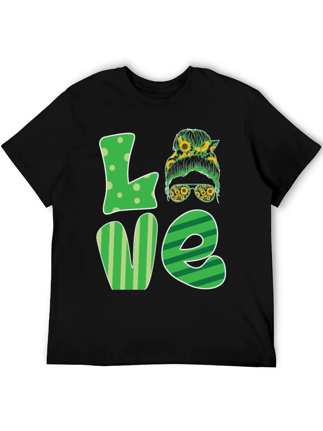 Love Sunflower Messy Bun Womens T-Shirt