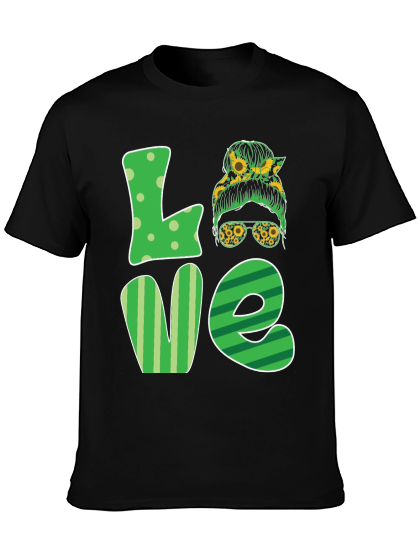 Love Sunflower Messy Bun Womens T-Shirt