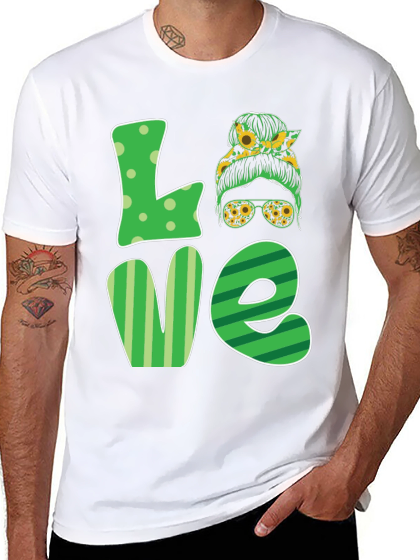 Love Sunflower Messy Bun Womens T-Shirt