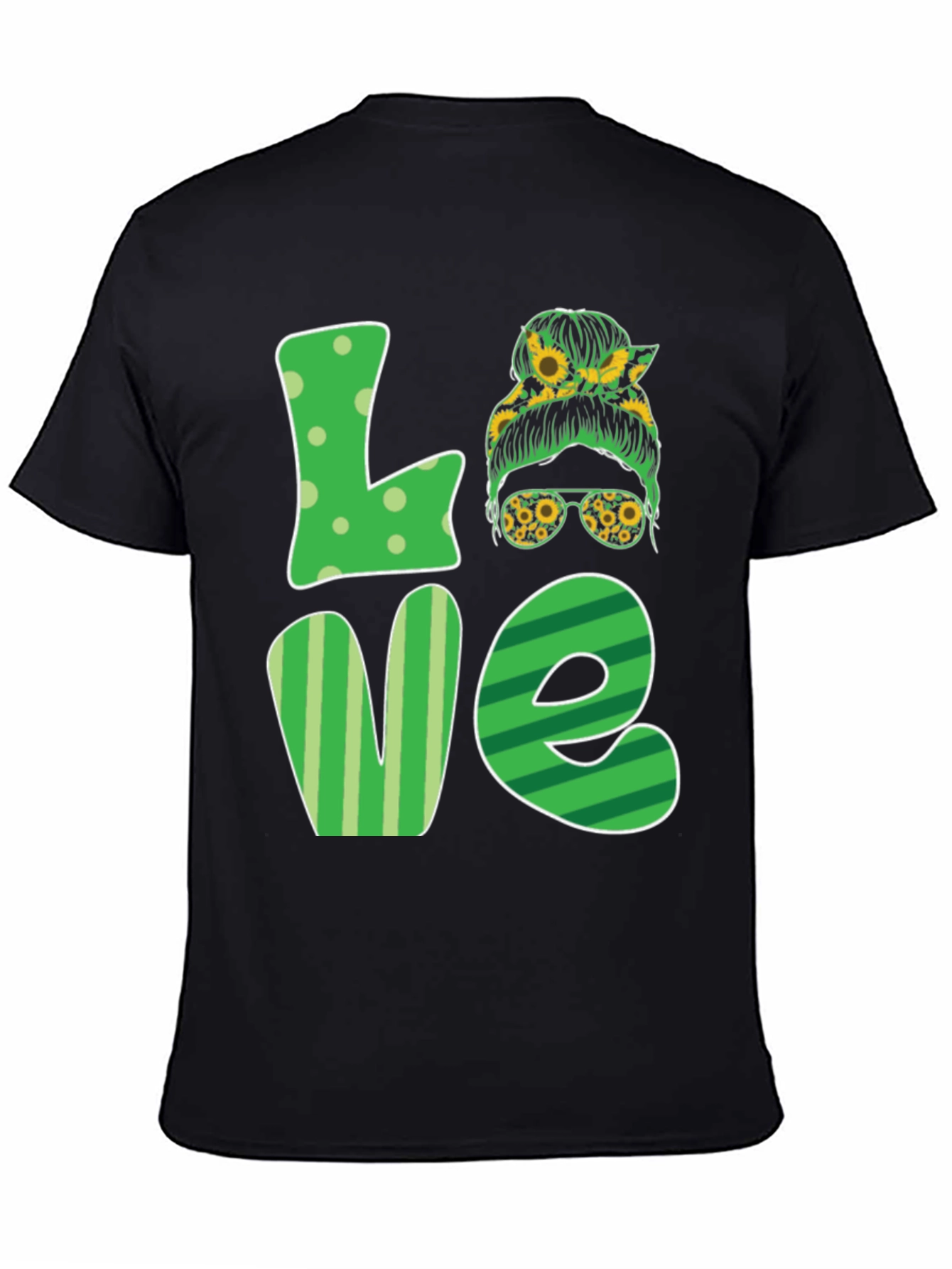 Love Sunflower Messy Bun Womens T-Shirt