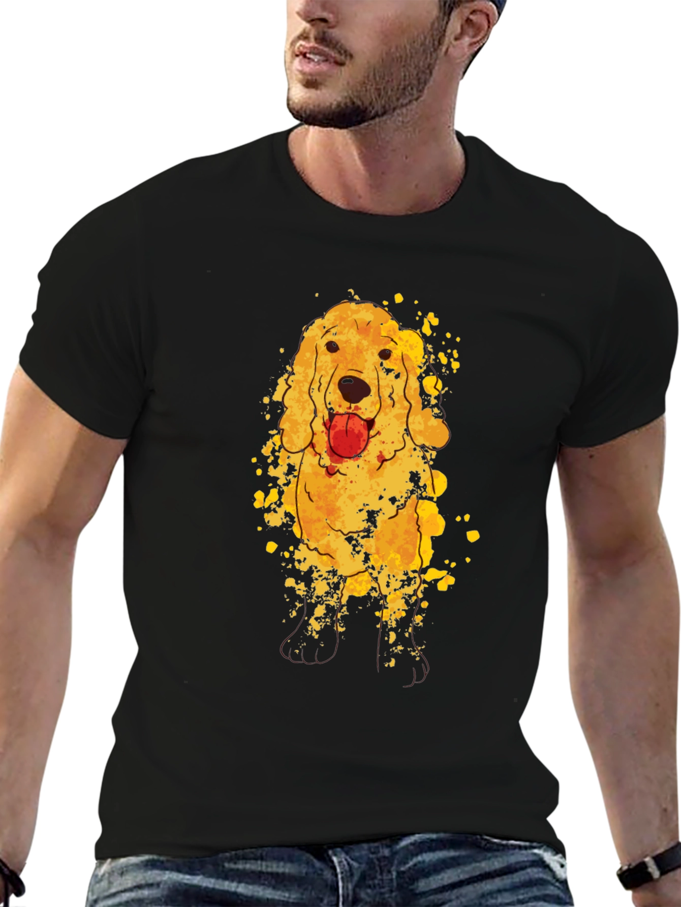 Golden Retriever Dog Graphic Black T-Shirt