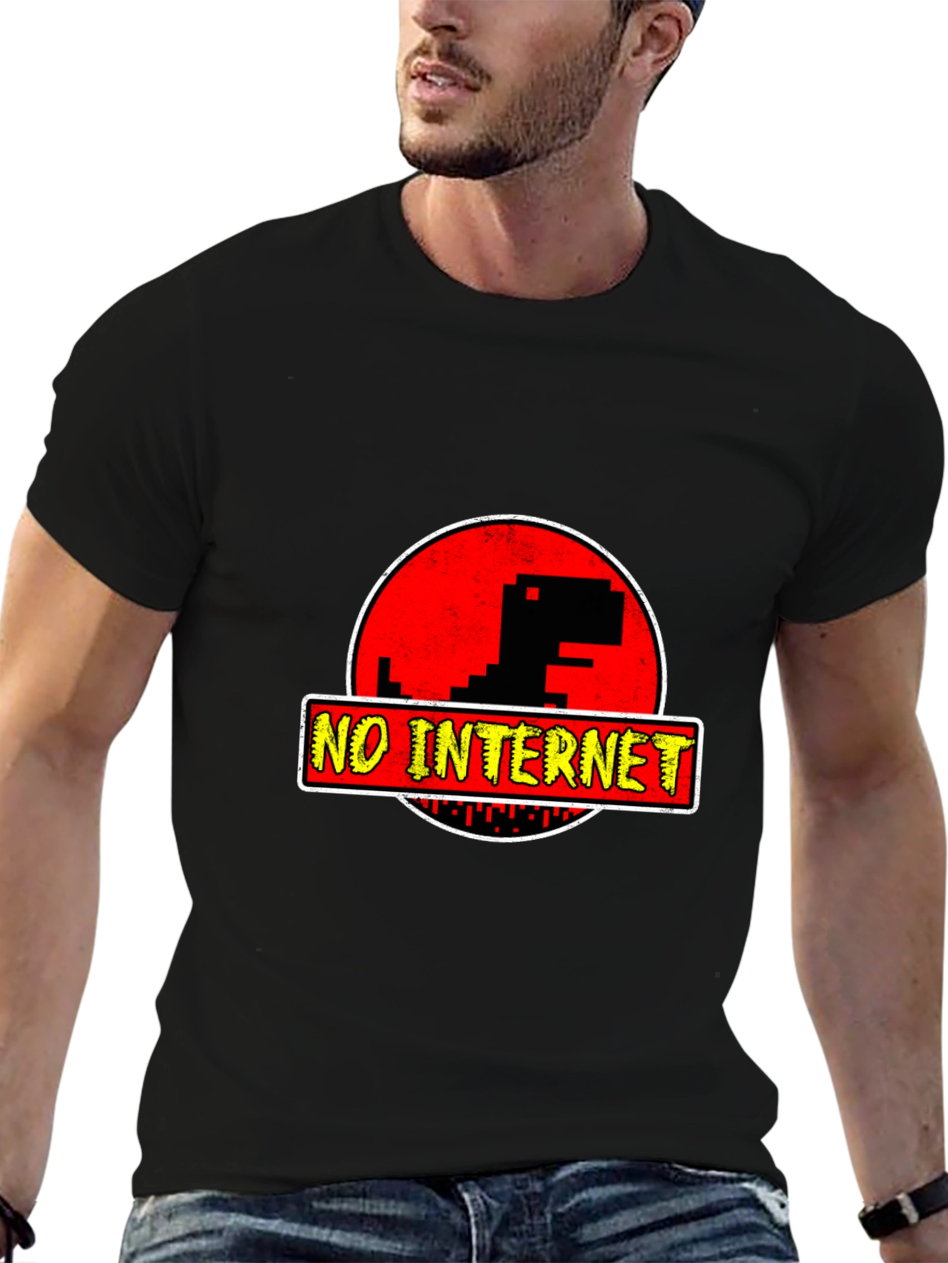 No Internet Dinosaur T-Shirt