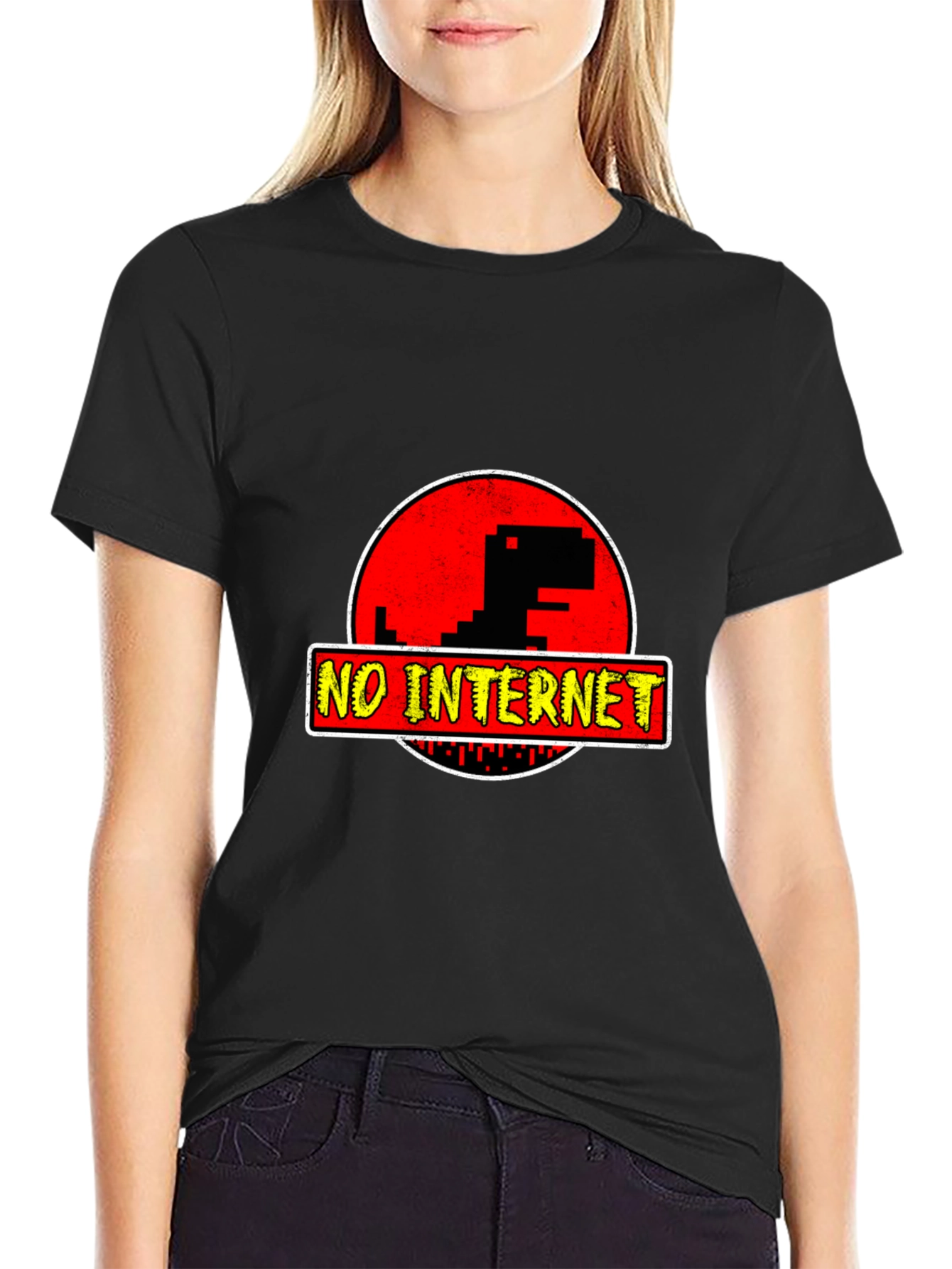 No Internet Dinosaur T-Shirt