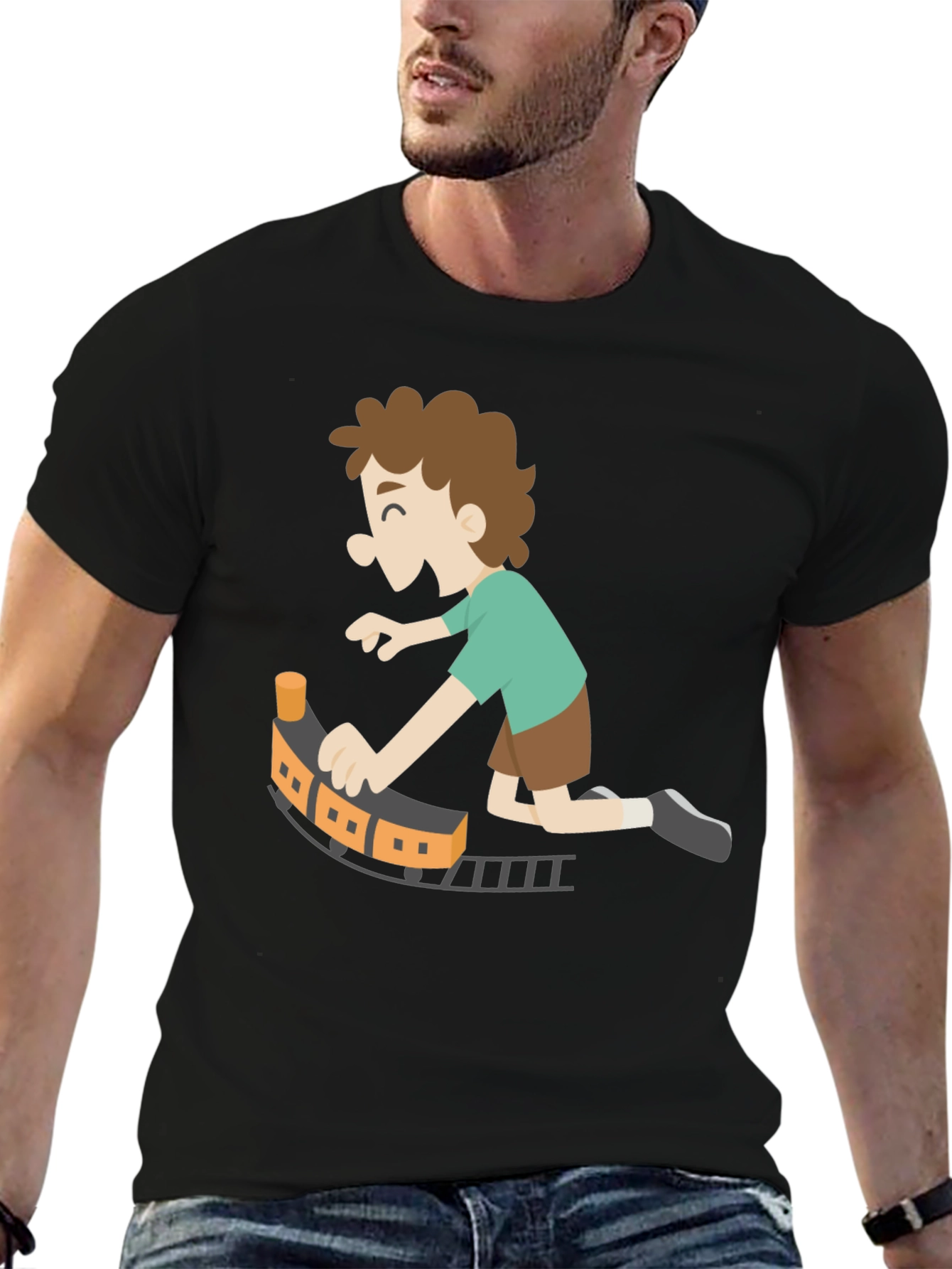 Toy Train Graphic Tee - Black Cotton Blend