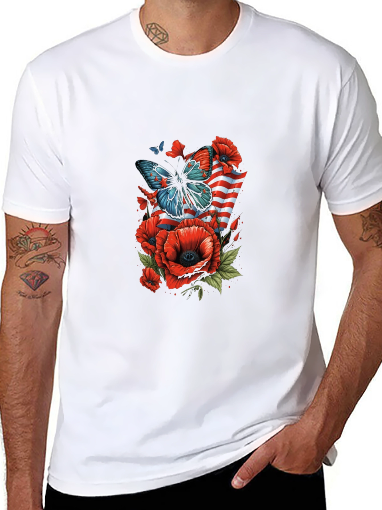 Patriotic Butterfly & Poppy Graphic Tee