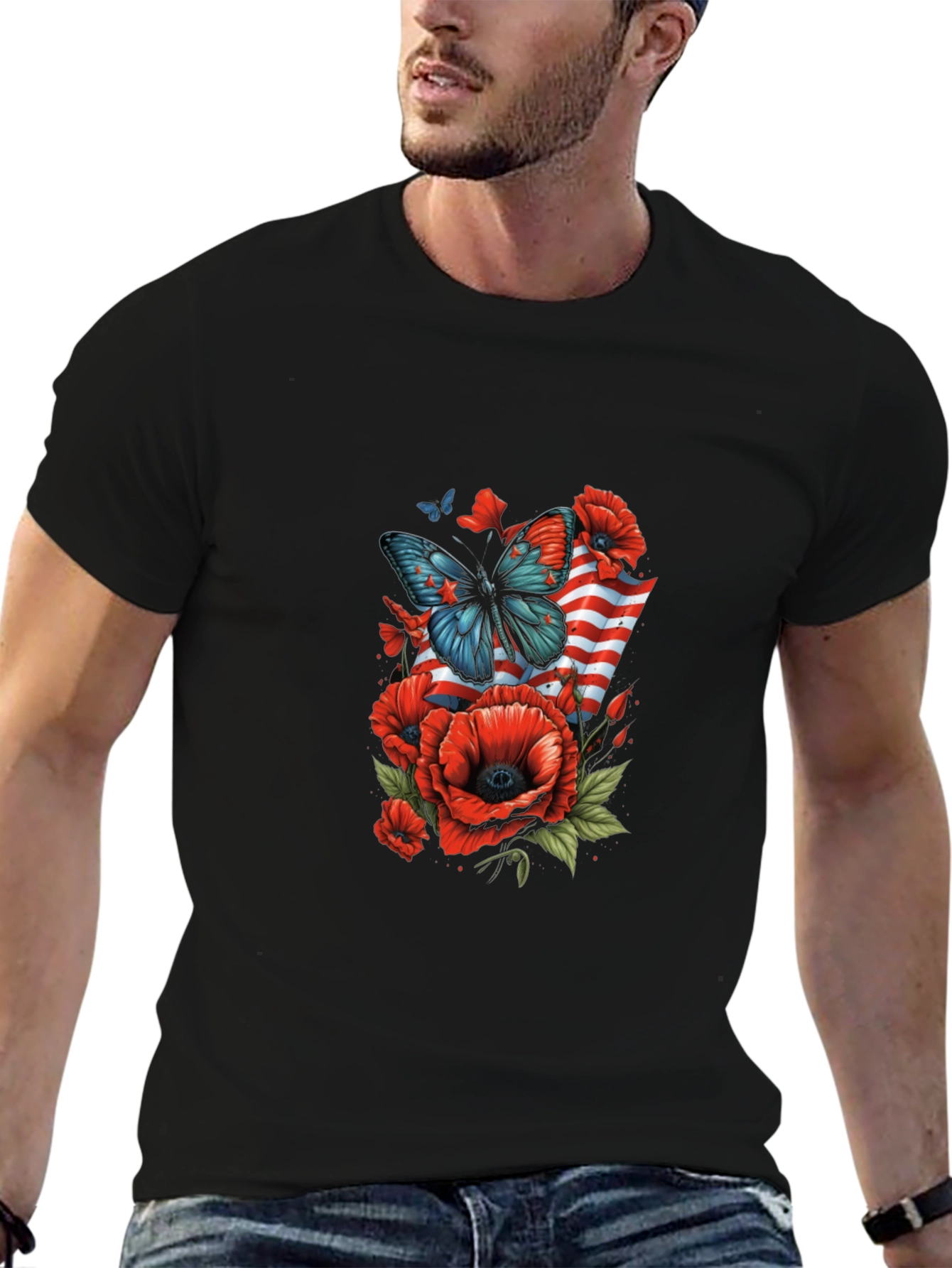 Patriotic Butterfly & Poppy Graphic Tee