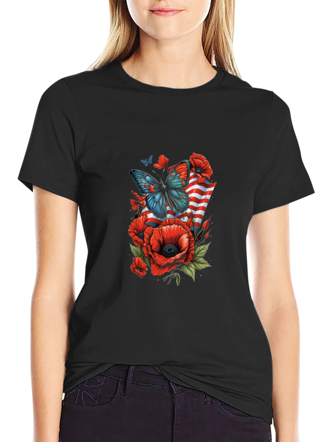 Patriotic Butterfly & Poppy Graphic Tee