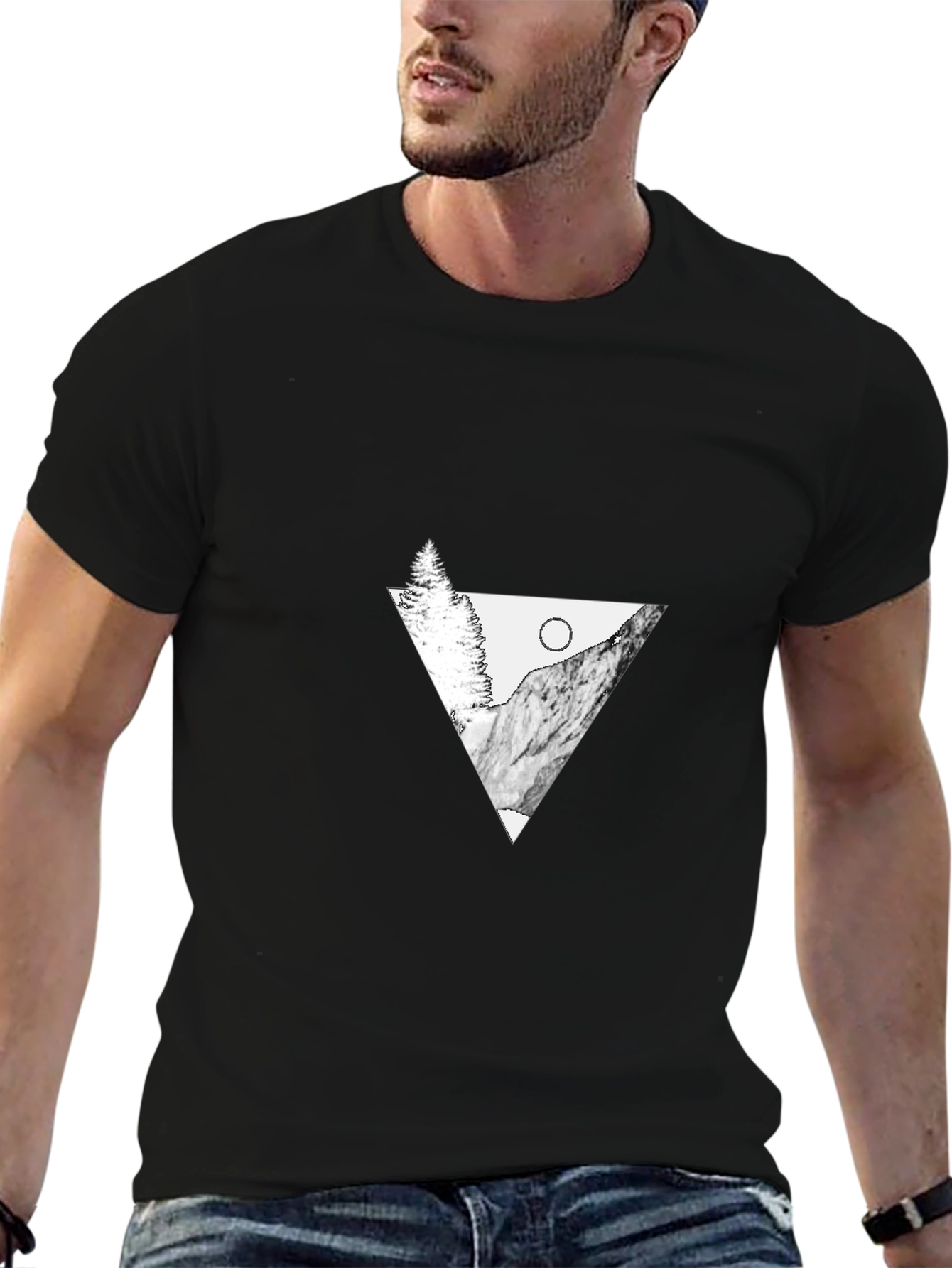 Minimalist Mountain Graphic Tee - Black