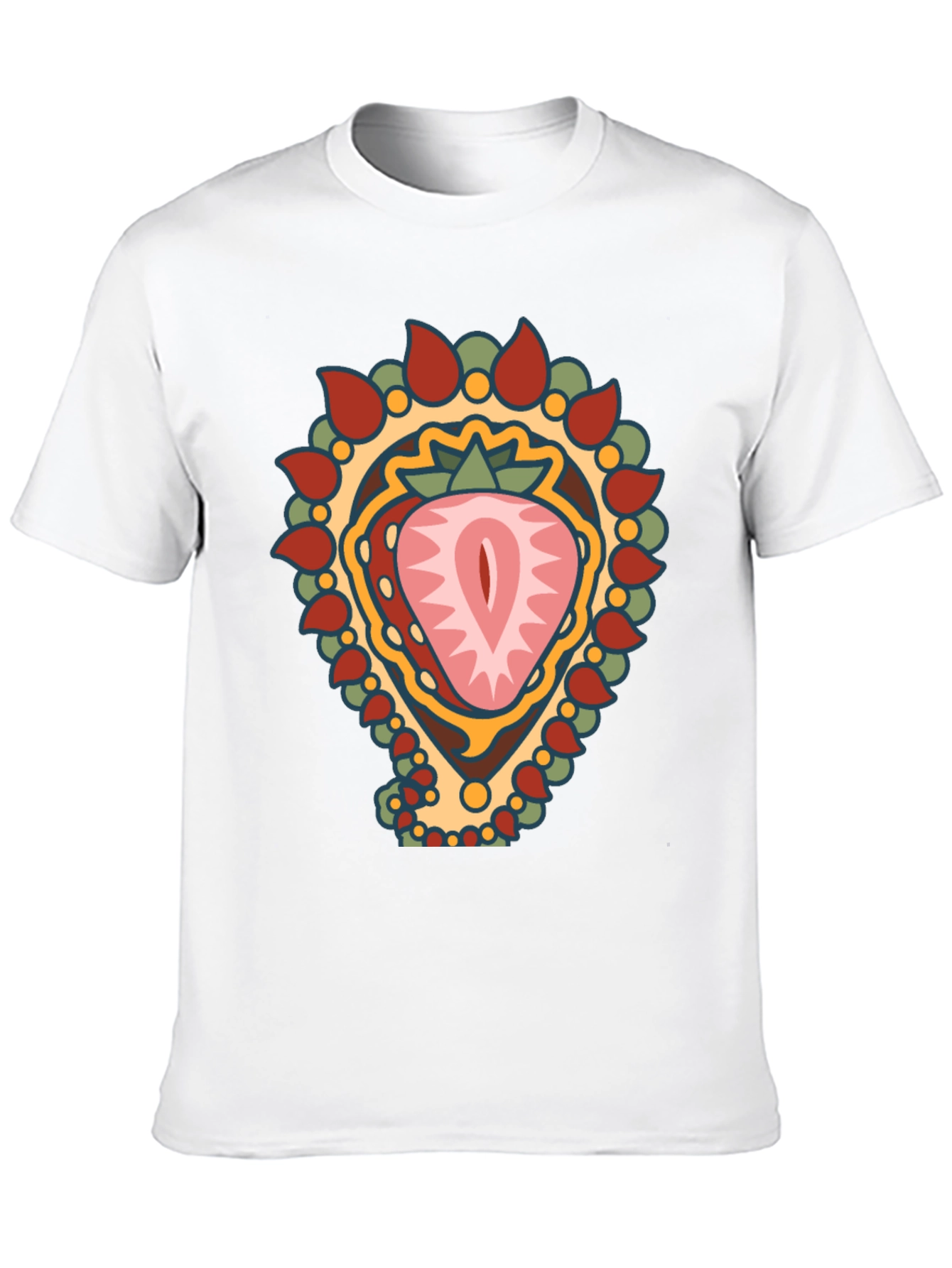 Strawberry Mandala Graphic Tee - Black Cotton Blend