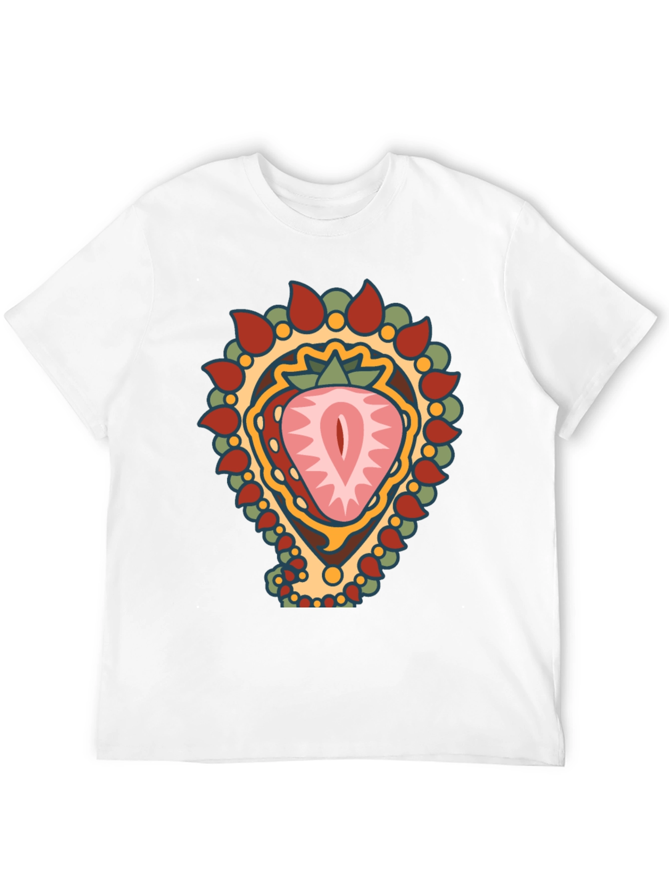 Strawberry Mandala Graphic Tee - Black Cotton Blend