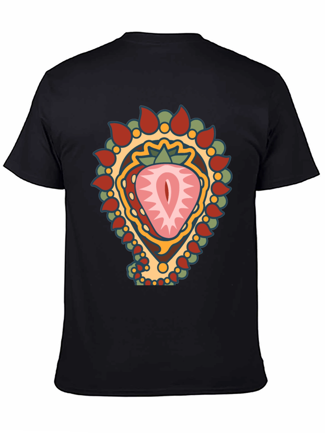Strawberry Mandala Graphic Tee - Black Cotton Blend