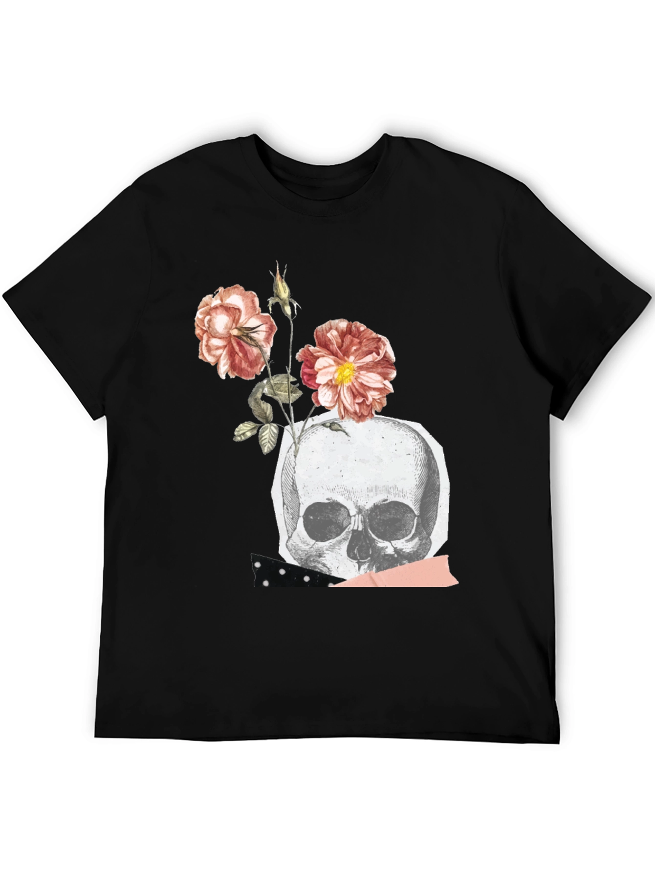 Skull & Roses Graphic Tee - Black Cotton Blend