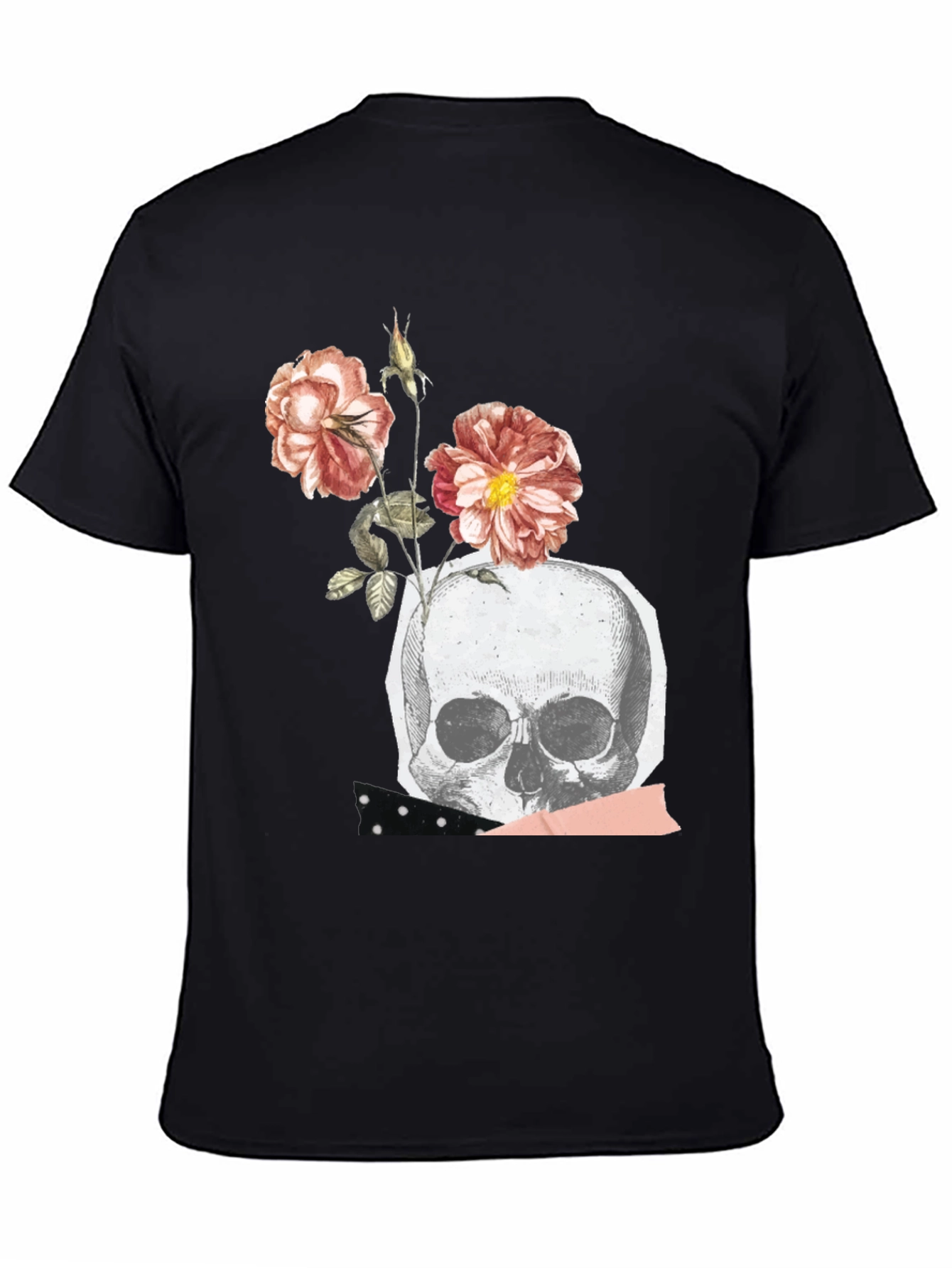 Skull & Roses Graphic Tee - Black Cotton Blend