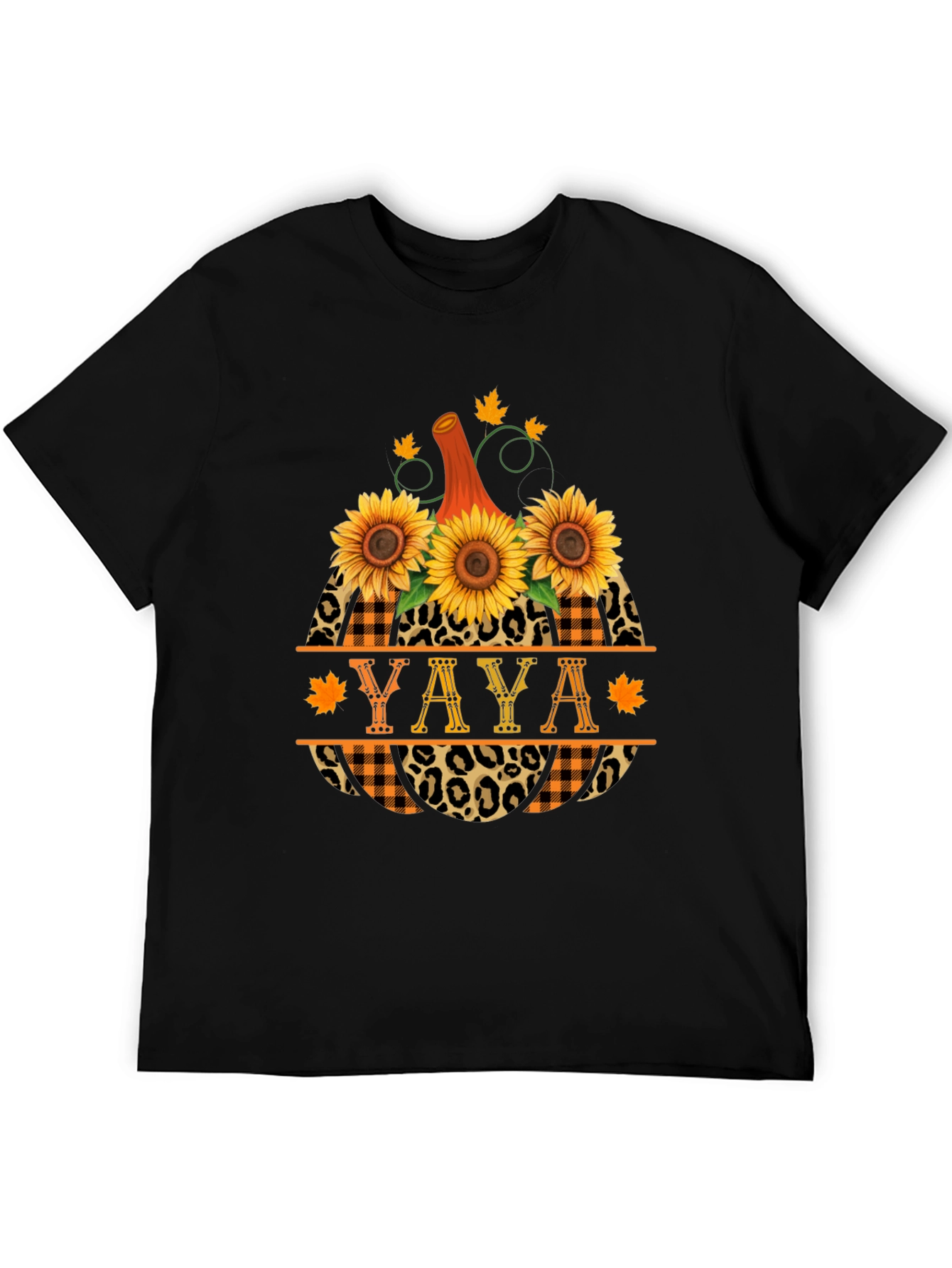 YAYA Pumpkin Sunflower Leopard Plaid T-Shirt