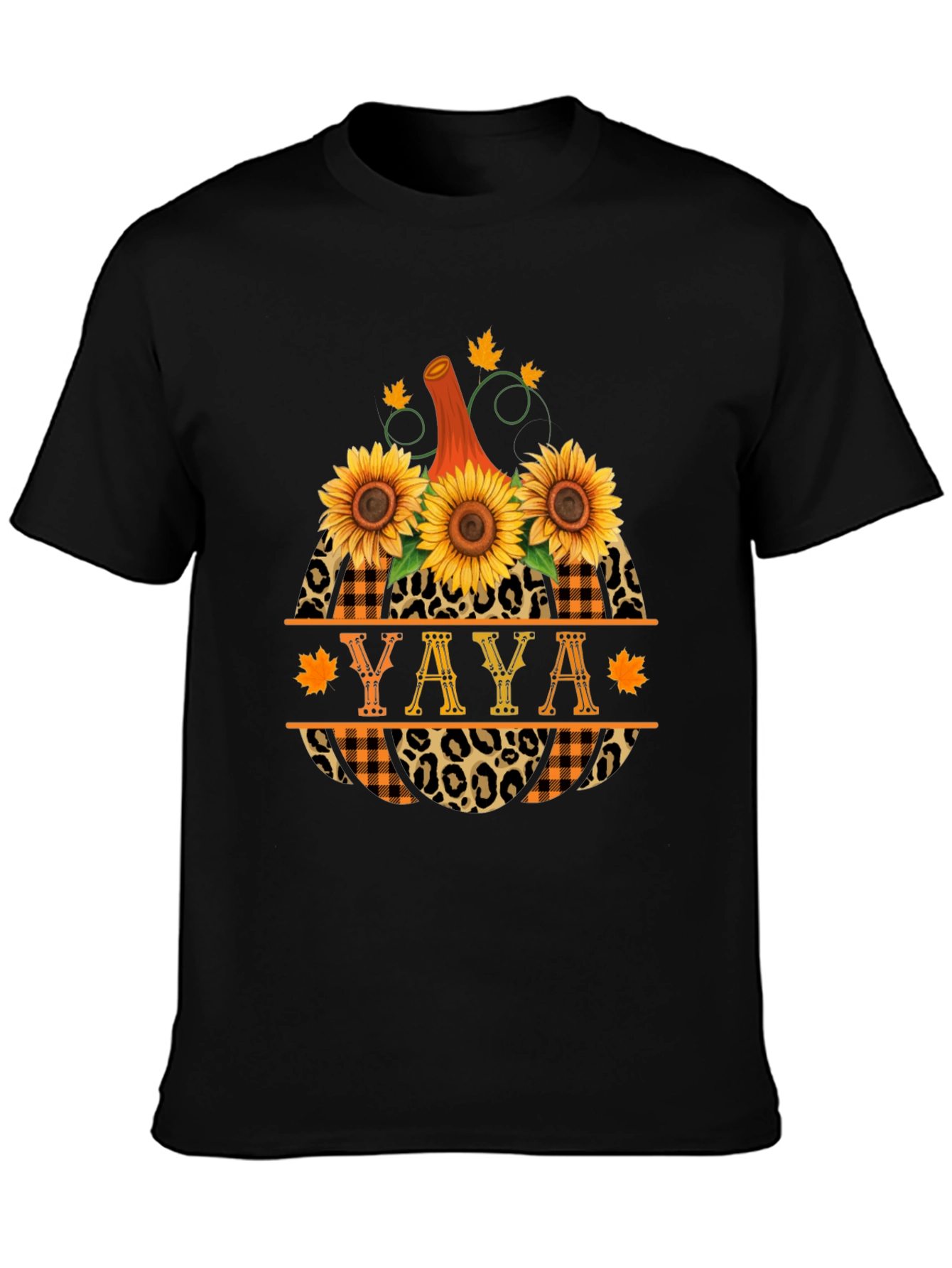 YAYA Pumpkin Sunflower Leopard Plaid T-Shirt