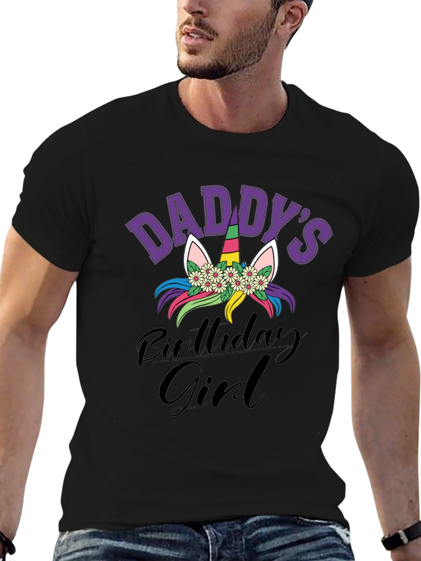 Daddys Birthday Girl Unicorn Graphic Tee