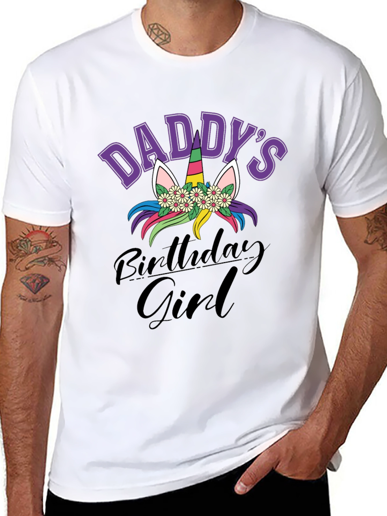 Daddys Birthday Girl Unicorn Graphic Tee