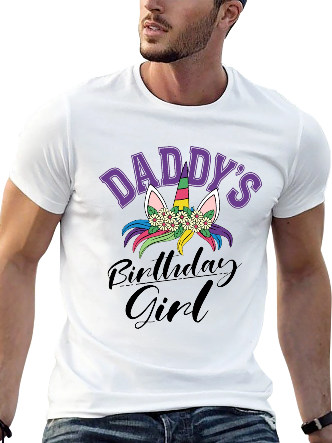 Daddys Birthday Girl Unicorn Graphic Tee