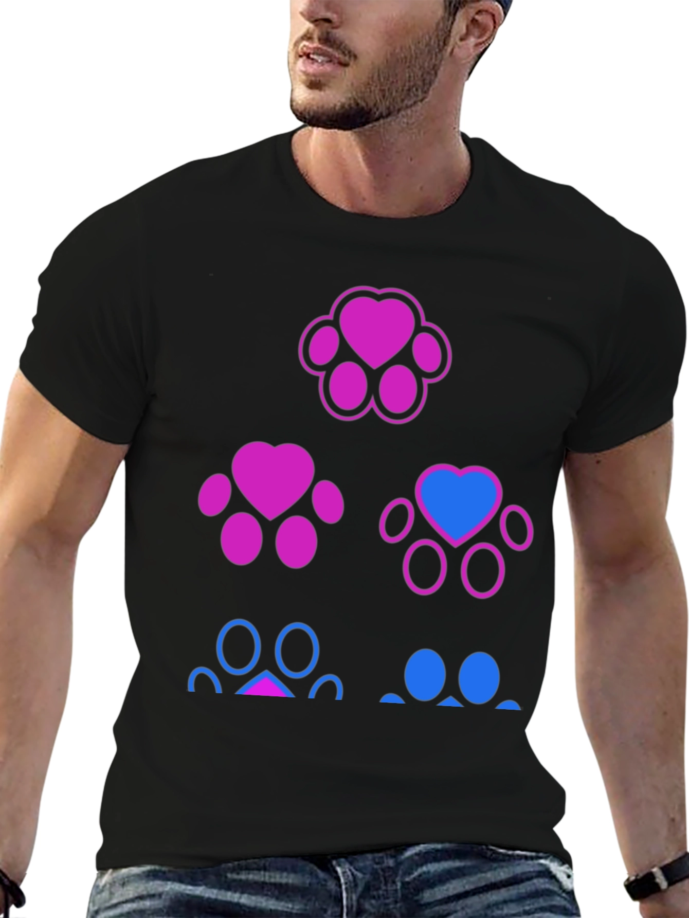 Bisexual Pride Paw Print T-Shirt - Black