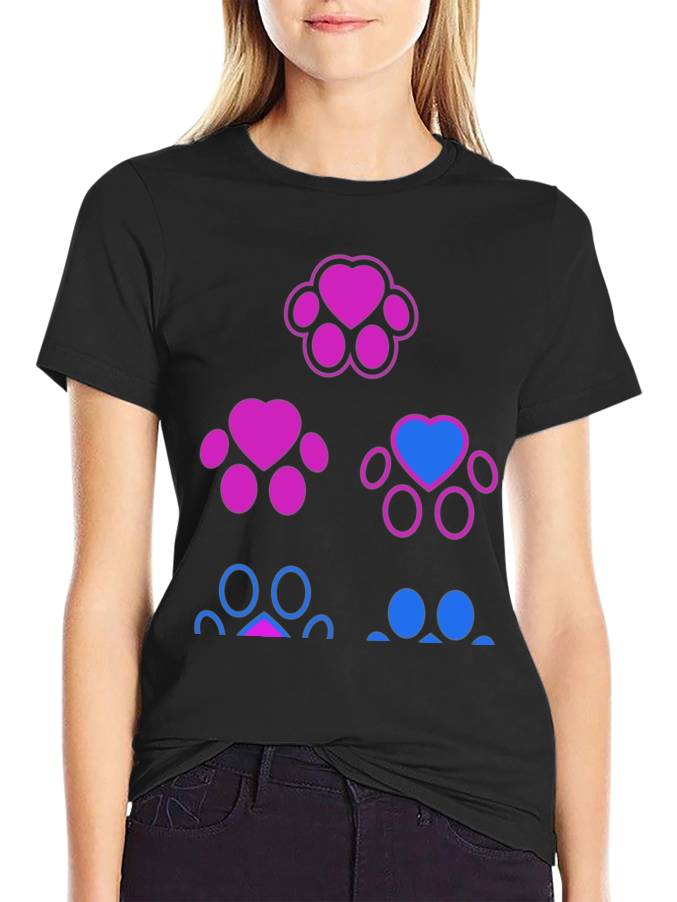 Bisexual Pride Paw Print T-Shirt - Black