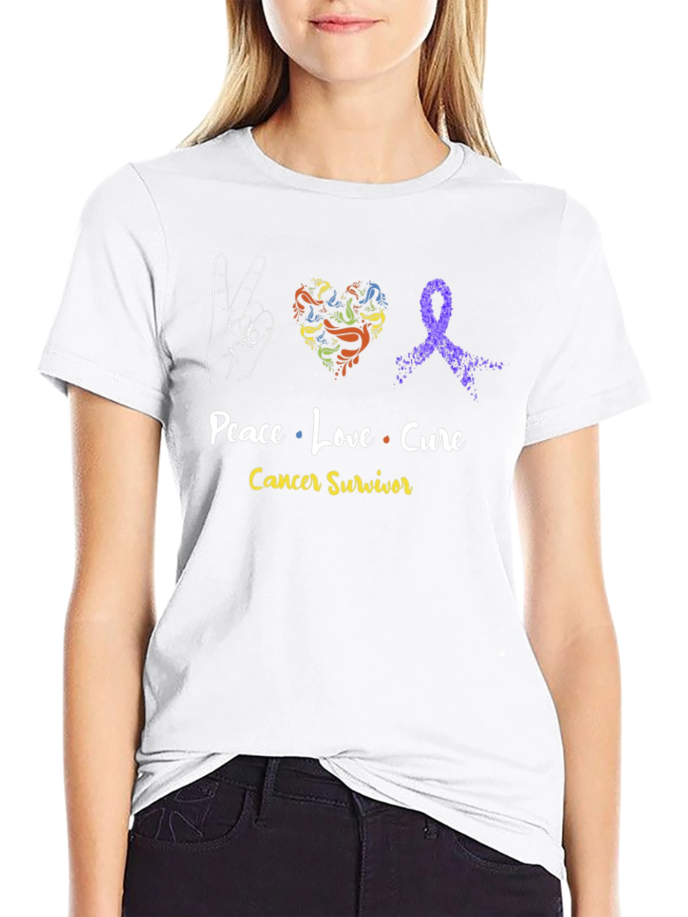 Peace Love Cure Cancer Survivor T-Shirt