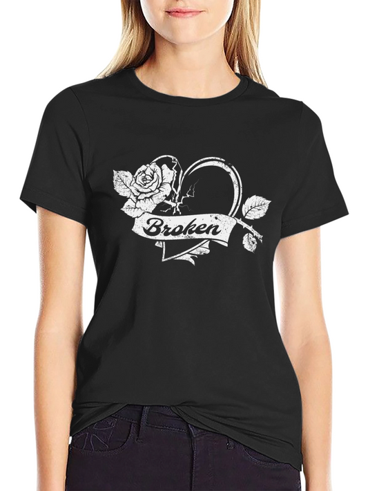 Broken Heart Rose Graphic Black T-Shirt