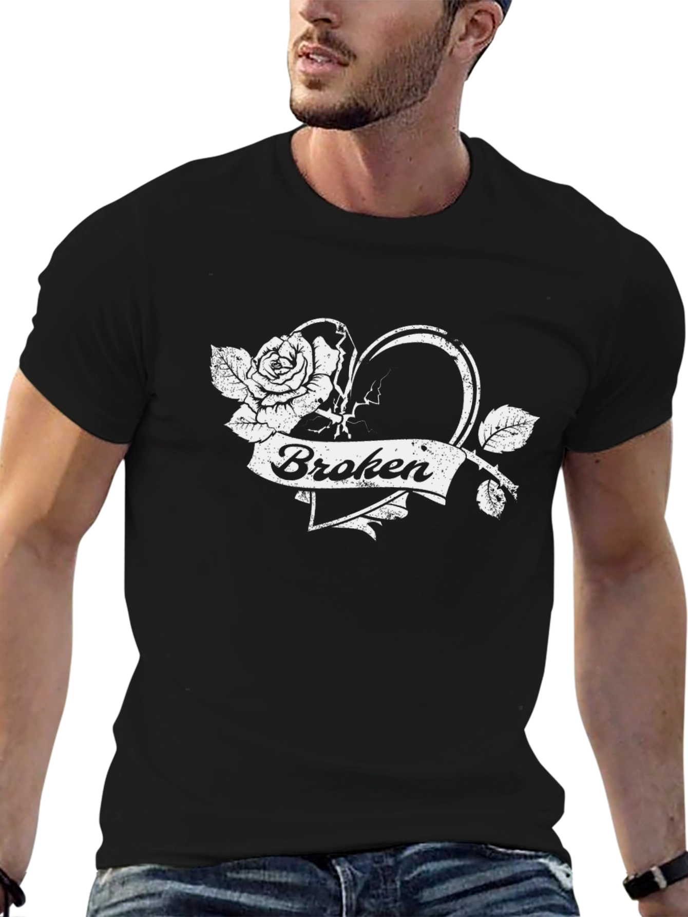 Broken Heart Rose Graphic Black T-Shirt