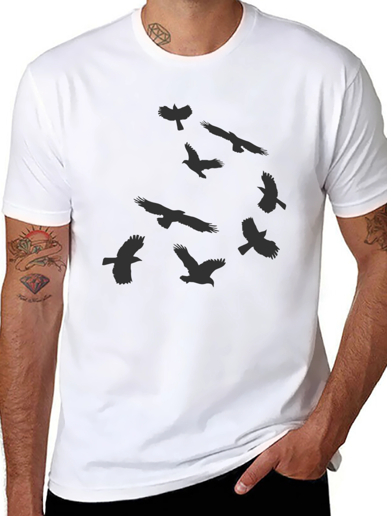 Birds Graphic Print Crew Neck Mens T-Shirt