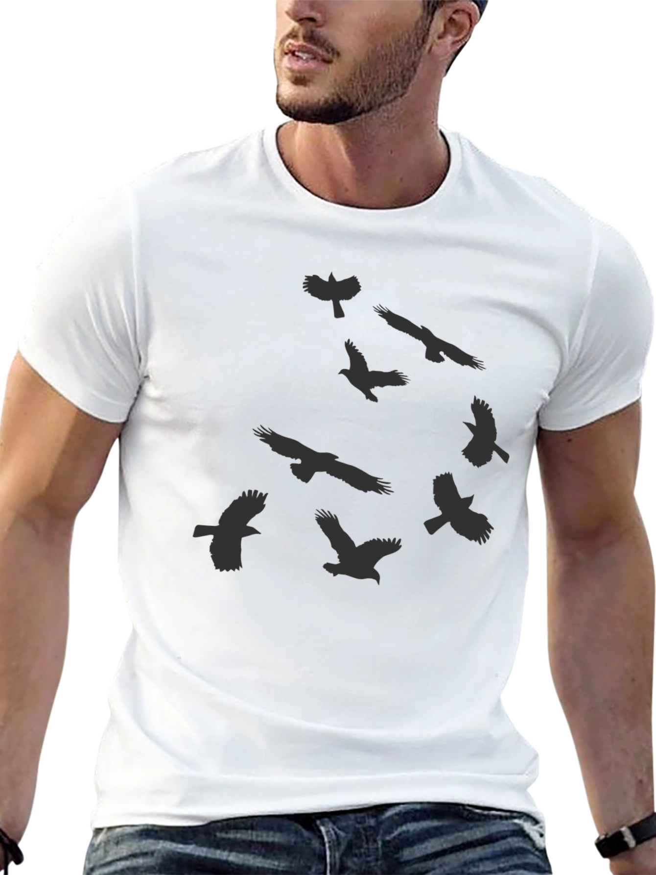 Birds Graphic Print Crew Neck Mens T-Shirt