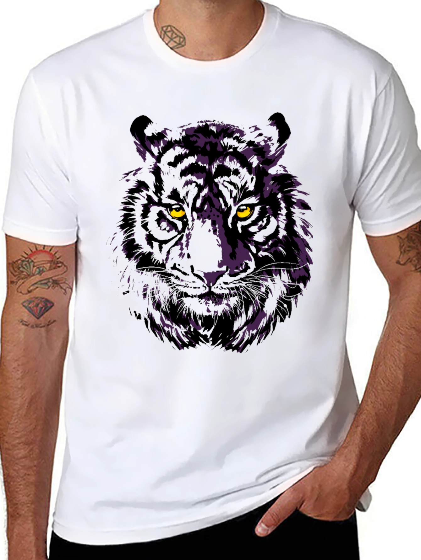 Tiger Graphic Tee - Mens Black Crew Neck