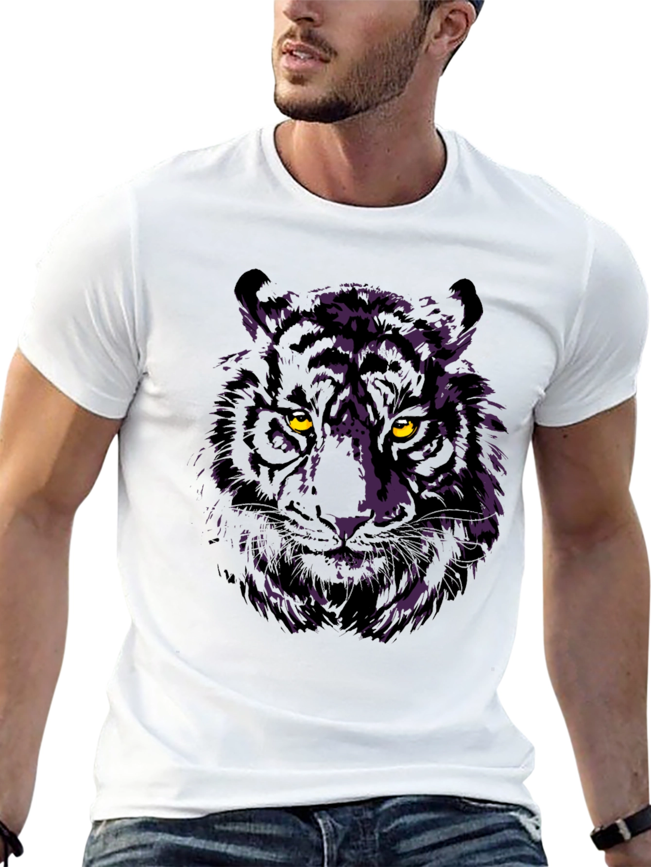 Tiger Graphic Tee - Mens Black Crew Neck