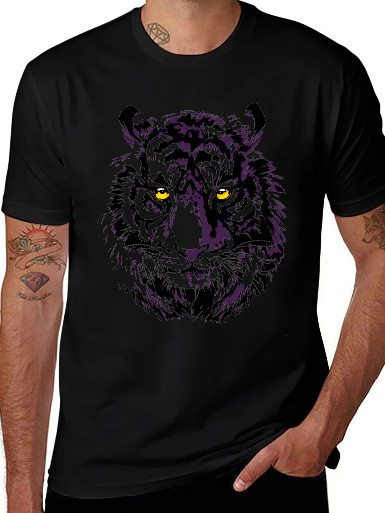 Tiger Graphic Tee - Mens Black Crew Neck