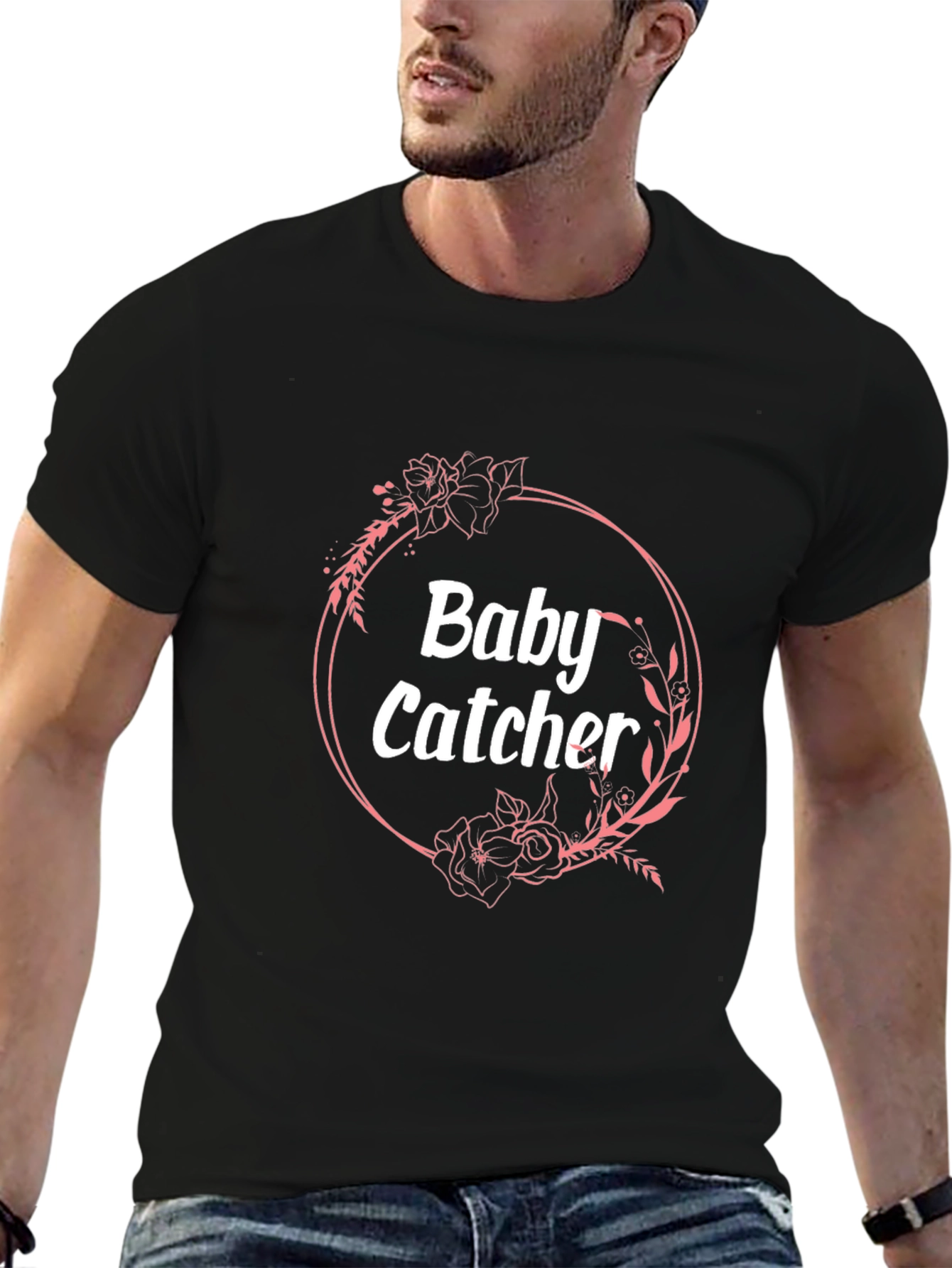 Baby Catcher Floral Wreath Graphic T-Shirt