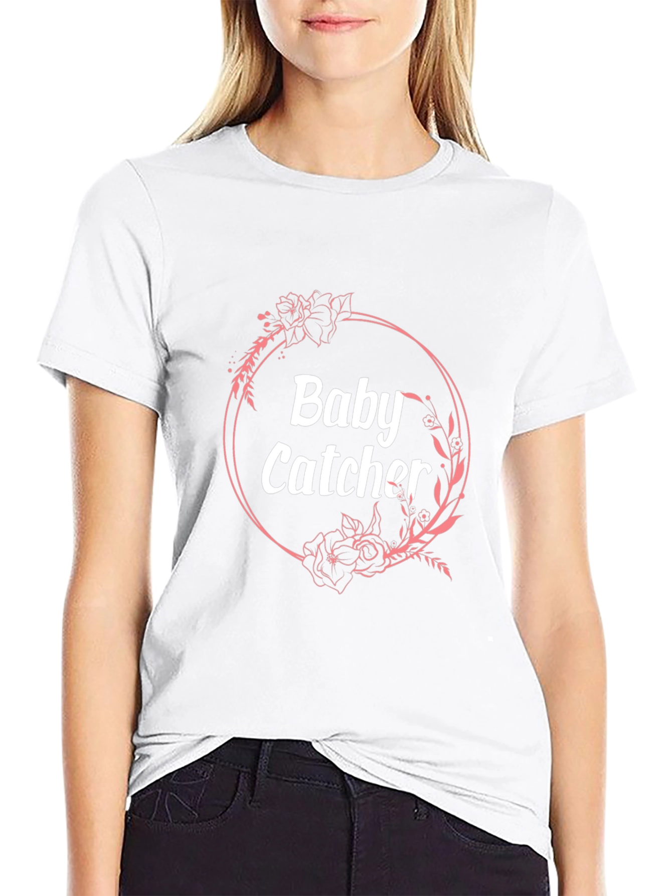 Baby Catcher Floral Wreath Graphic T-Shirt