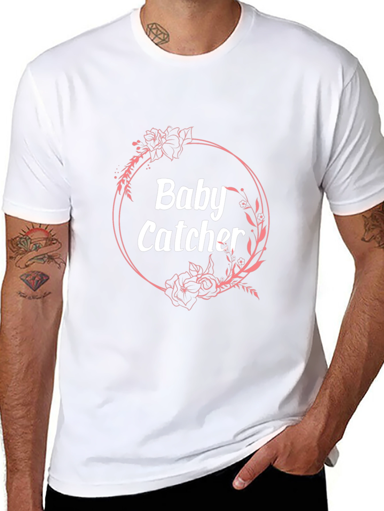 Baby Catcher Floral Wreath Graphic T-Shirt