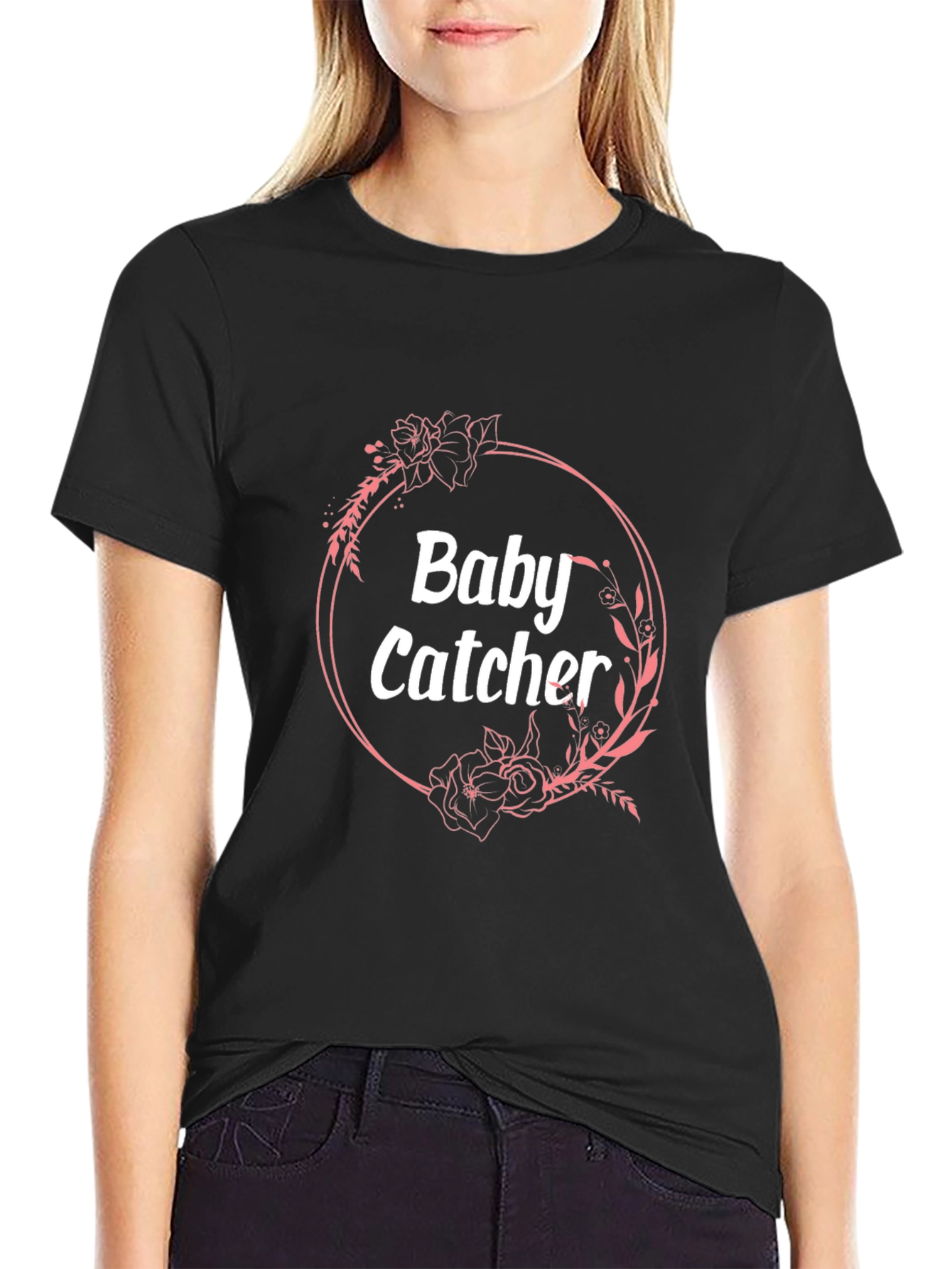Baby Catcher Floral Wreath Graphic T-Shirt