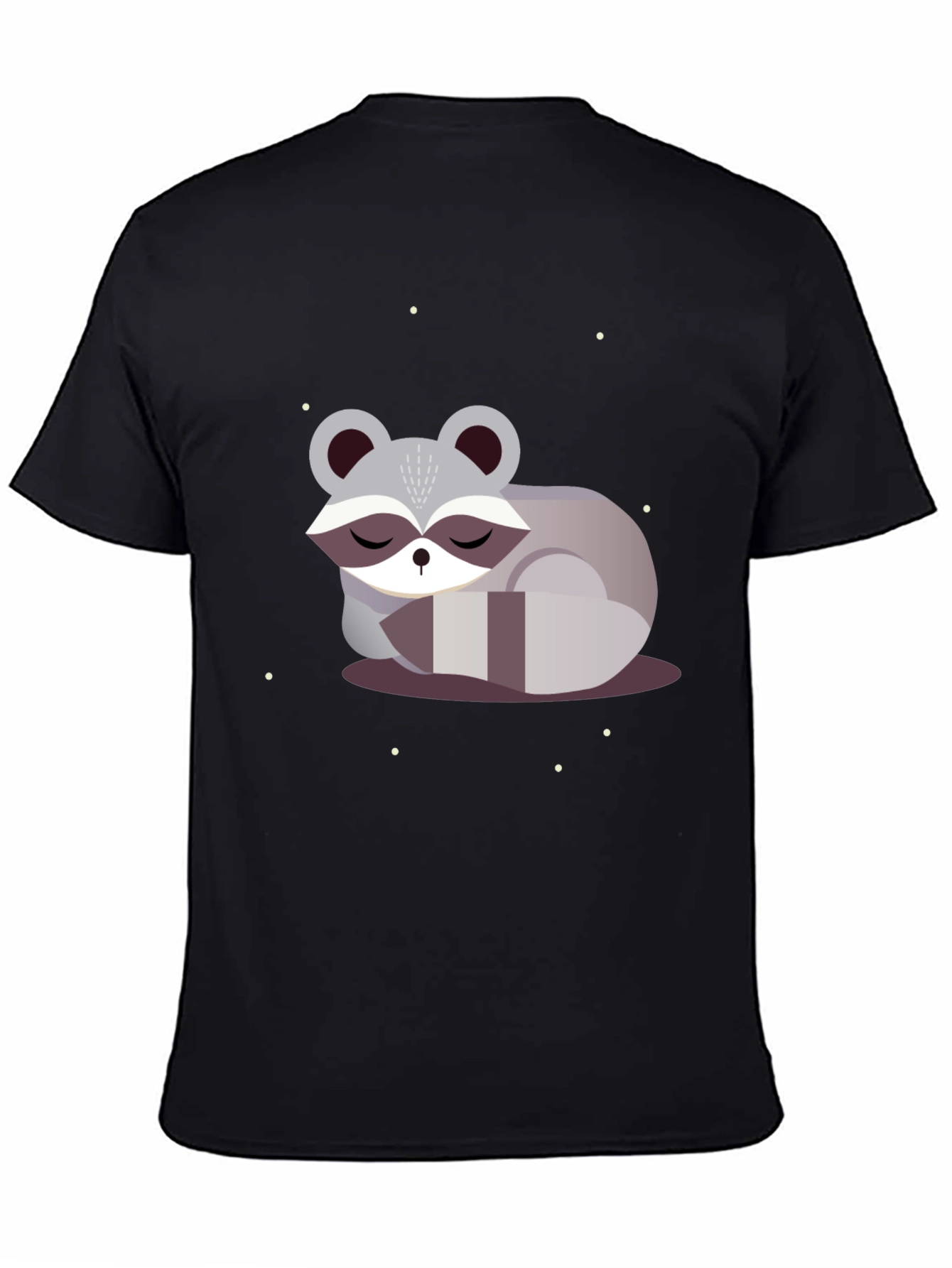 Cute Sleeping Raccoon Graphic Tee - Black