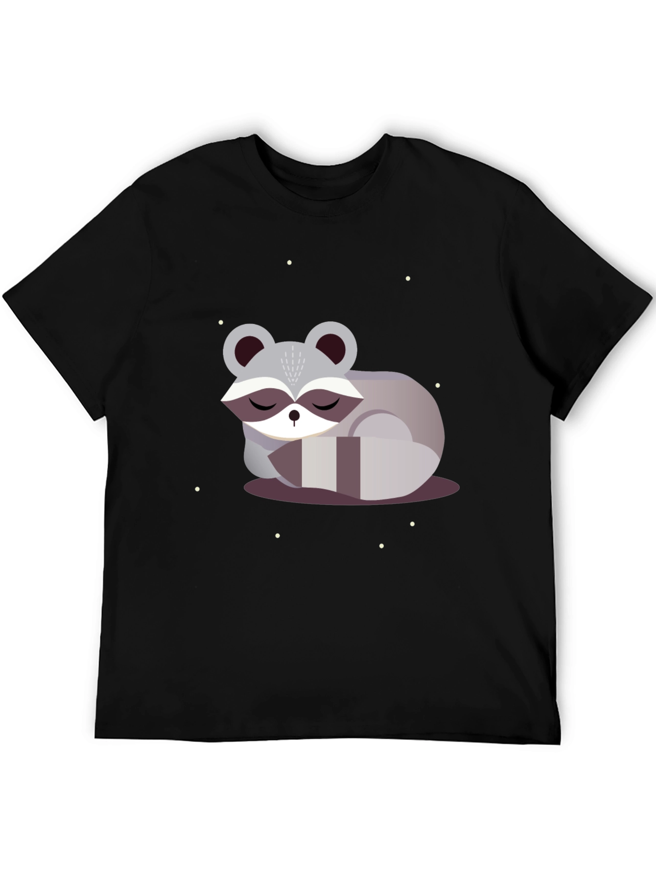 Cute Sleeping Raccoon Graphic Tee - Black